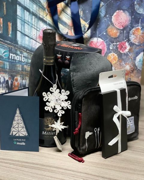 Setul cadou Travel Case V2 cu pernă de călătorie, organizatorul pentru cabluri Tech Pouch, șampanie sau vin, ceai și bomboane